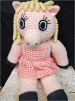 ADORABLE MISS, PINK PIG / CROCHETED/ WELL DRESSED