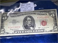 Red Seal 5 Dollar Bill - 1963
