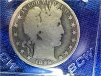 1899 Silver Barber Half Dollar Nice Full Rim Coin