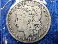 1890 A.U. Almost Uncirculated Shape Silver Dollar