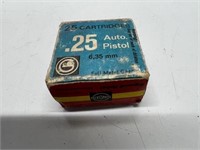Box of .25 Auto Pistol Ammo