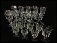 Collection of Unusual Etched Design Stemware