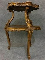 Vintage Carved Table w/ Inlay Design & 3-Carved