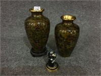 Lot of 3 Including 2-Matching Cloisonne Vases
