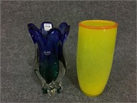 Lot of 2 Art Glass Vases Including One