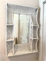 Vintage White Wicker Hanging Shelf Mirror