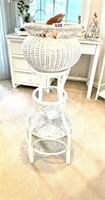 Vintage White Wicker Plant Stand & Shells