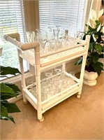 PVC White Rolling Bar Cart (glass not inclued)