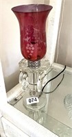 Vintage Cranberry Lighted Candle Light & Prisms