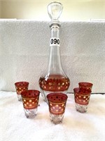 MCM Ruby Atomic Decanter and 5 Glasses
