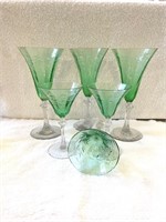 Set of 6 Vintage Green & Clear WIne Glasses