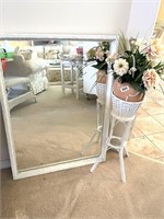 Large White Mirror and Wicker Plant Stand