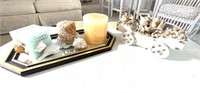 Mirror Tray, Candles & Embellished Shell Art