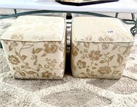 Pair of Gold Fabric Ottomans ~ 14 Square