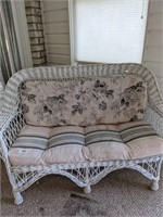 White Wicker Love Seat with Cushions
