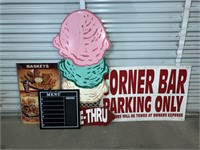 Ice Cream, Bar Parking, Restaurant Food Signs