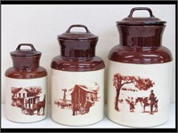 3 PIECE McCOY MARKED WESTERN THEME CANISTER SET