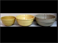 LOT OF THREE UNMATCHED CROCK MIXING BOWLS