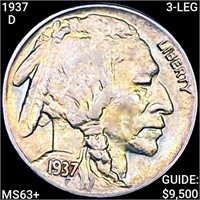 1937-D 3-Leg Buffalo Nickel CHOICE BU+
