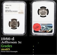 NGC 1986-d Jefferson Nickel 5c Graded ms65 By NGC