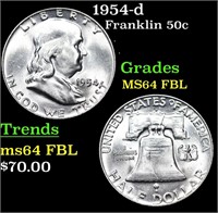 1954-d Franklin Half Dollar 50c Grades Choice Unc