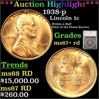 ***Auction Highlight*** 1938-p Lincoln Cent Near T