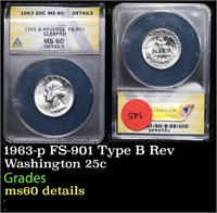 ANACS 1963-p Washington Quarter type b reverse fs-