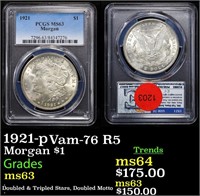 PCGS 1921-p Morgan Dollar Vam-36 R5  1 Graded ms63