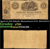 April 1st, 1833 Holyoke, Massachusetts $5 Fr- MA15