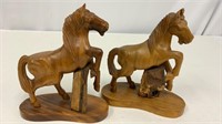 Two Wood Carved Horses