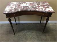 MARBLE TOP HALL TABLE w 1 DRAWER