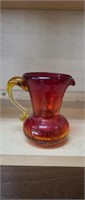 Vintage Amberina Crackle Glass 4” Blown Glass