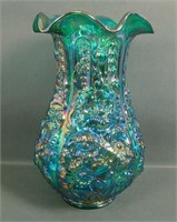 Fenton Iridised Emerald Grn Poppy Show Vase