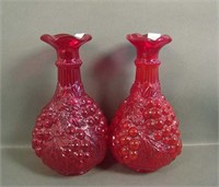 2 Red IG Imperial Grape Ruffled Vases