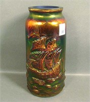 Fenton Blue Iridised Mayflower Cylinder Vase