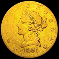 1851-O $10 Gold Eagle NICELY CIRCULATED