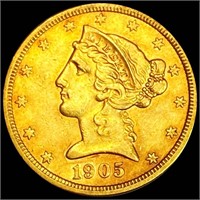 1905-S $5 Gold Half Eagle CLOSELY UNCIRCULATED