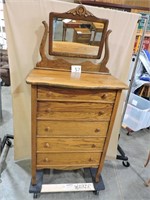 Antique Oak Highboy Chest/Dresser with Mirror