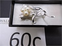 Sterling Silver and Pearl Lapel Pin From Thailand