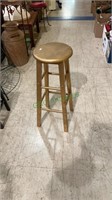 Metal base and wood seat stool, painted gold