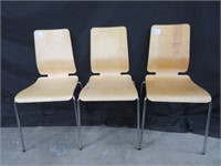 SET OF 3 METAL & WOODEN CHAIRS