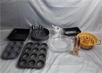 Lot Of Kitchen Items: Cake Pans, Glass Pie