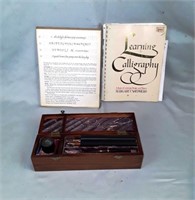 Wood Box With Calligraphy Pens And Teaching Book