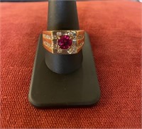 Men's Fashion Simulated Ruby Ring Size 10 1/2