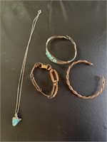 Costume Jewelry- 3 bracelets & necklace