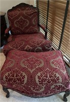 Red Brocade Club Chair & Ottoman