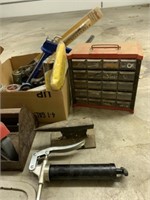 Misc. hand tools, hardware, paint supplies,