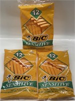 *3PC LOT*12PACK BIC SENSITIVE SINGLE BLADE RAZOR