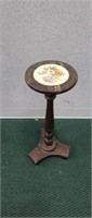 Vintage solid wood round tile top plant stand