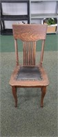 Antique solid wood chair w/ leather seat, #1